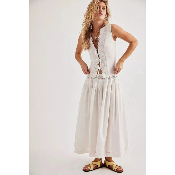 Free People Gesibelle Maxi Skirt Floral Eyelet Embroidered Cotton S NEW 281840 - Picture 3 of 7